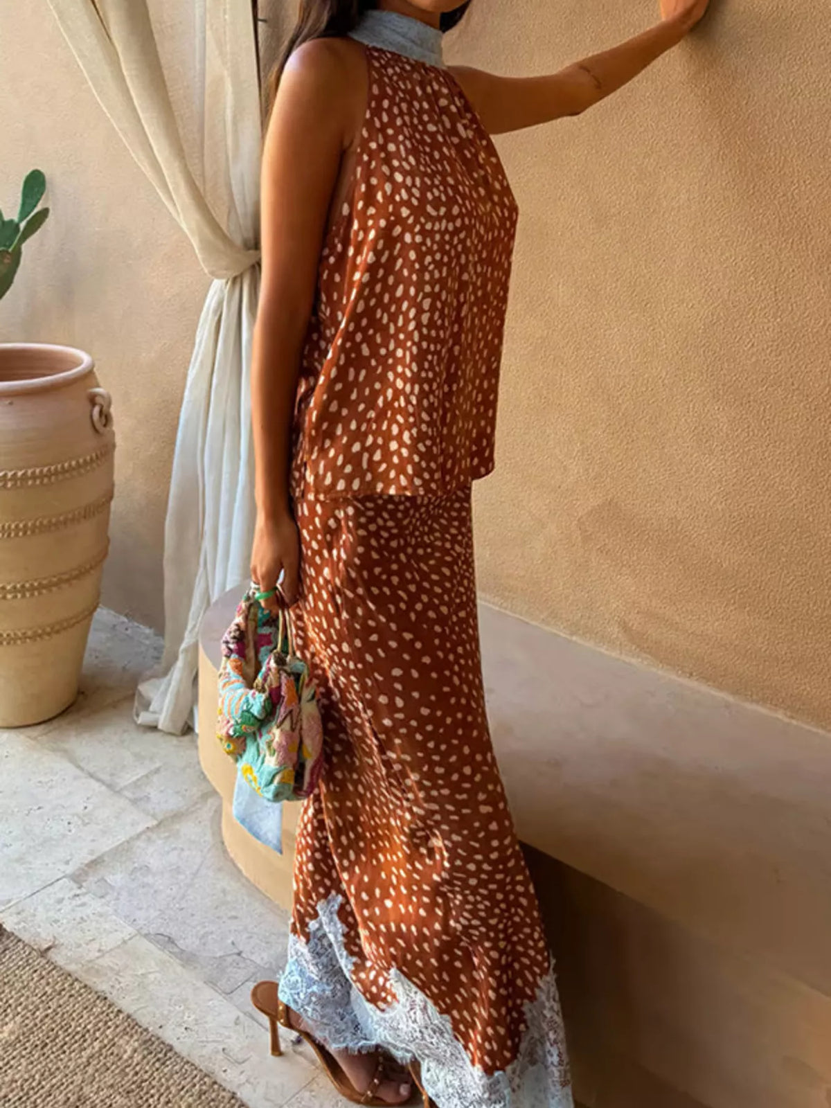 Brown lace two piece set full look