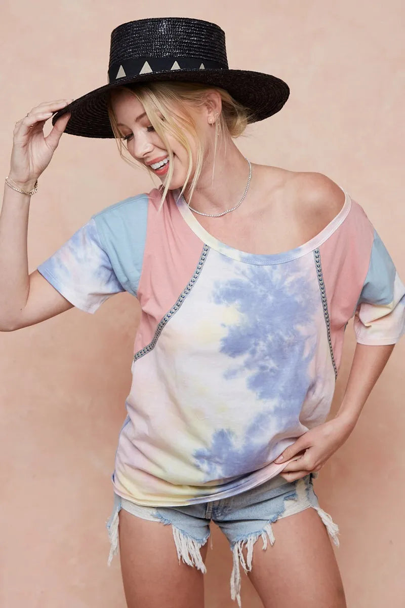 Pink blue tie dye top full length styling