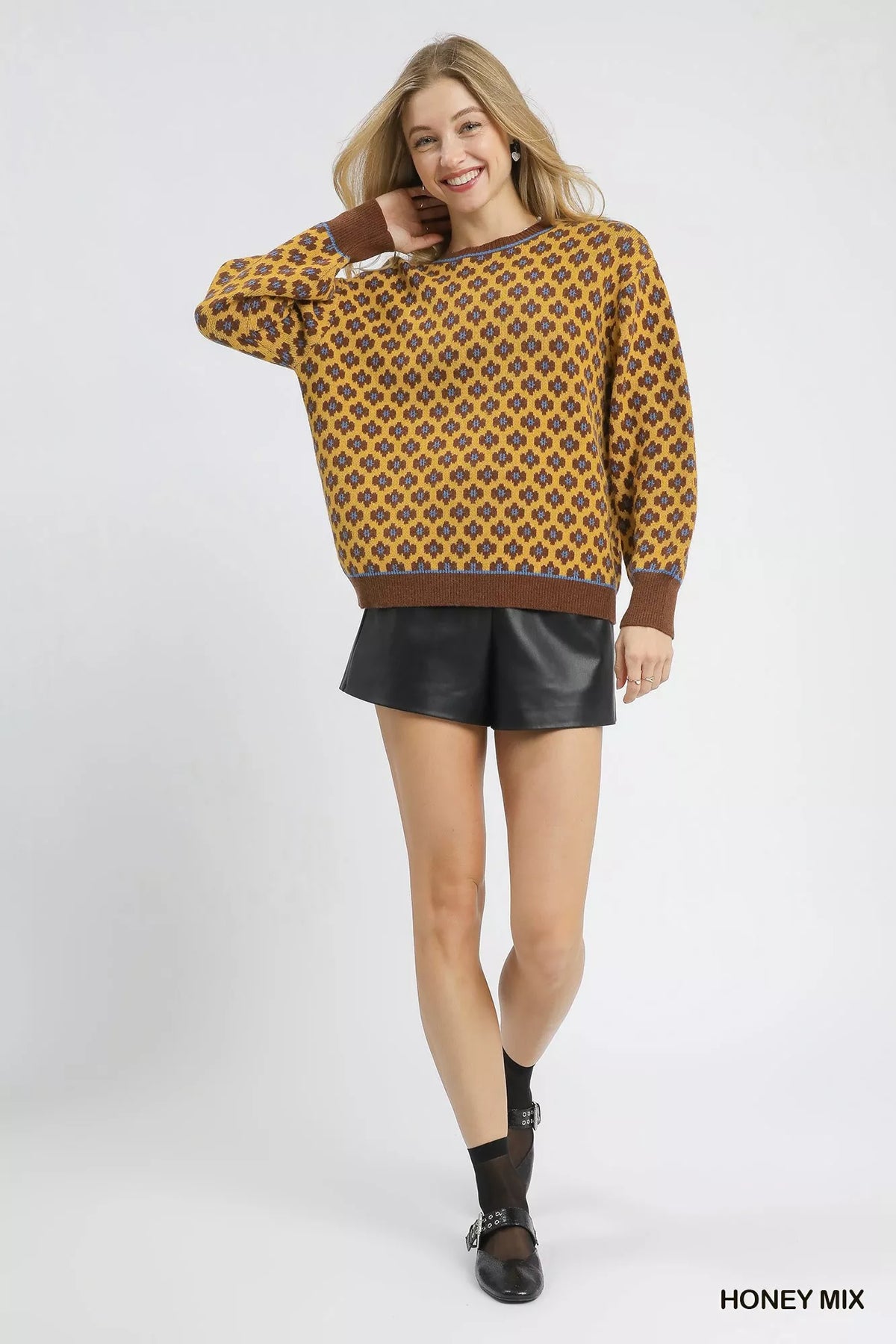 Abstract Print Crew Neck Sweater in Honey detail