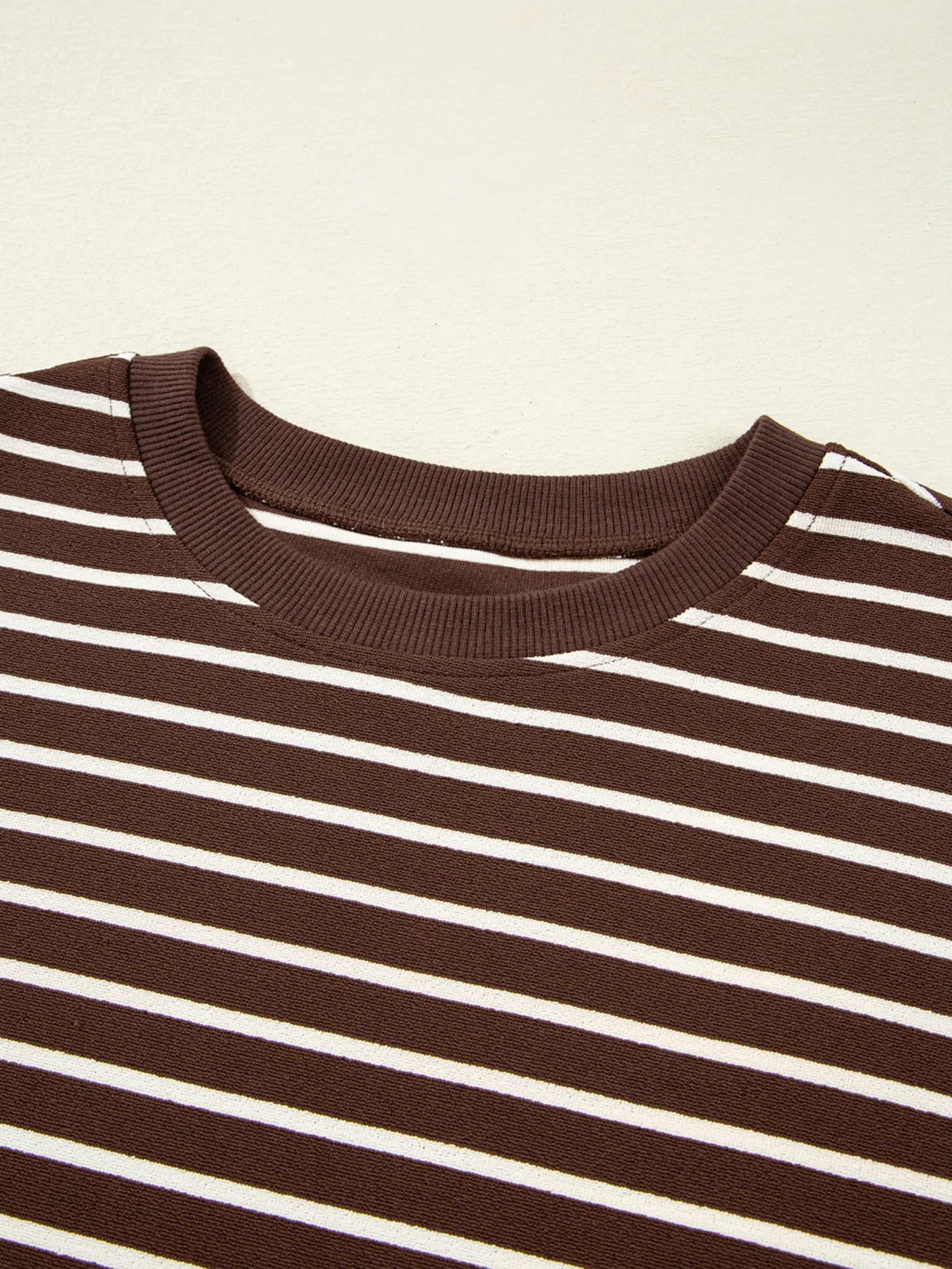 Stripe Cropped Crew Neck Long Sleeve T Shirt - Fashorio