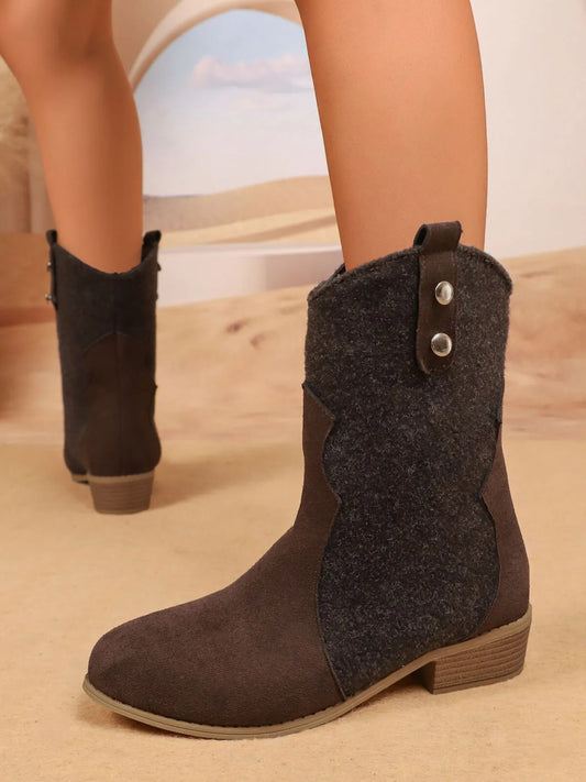 Mid-Calf Western Boots with Block Heels - Fashorio