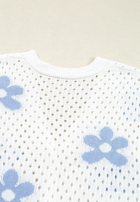 Flower Hollowed Out Button Down Long Sleeve Cardigan - Fashorio