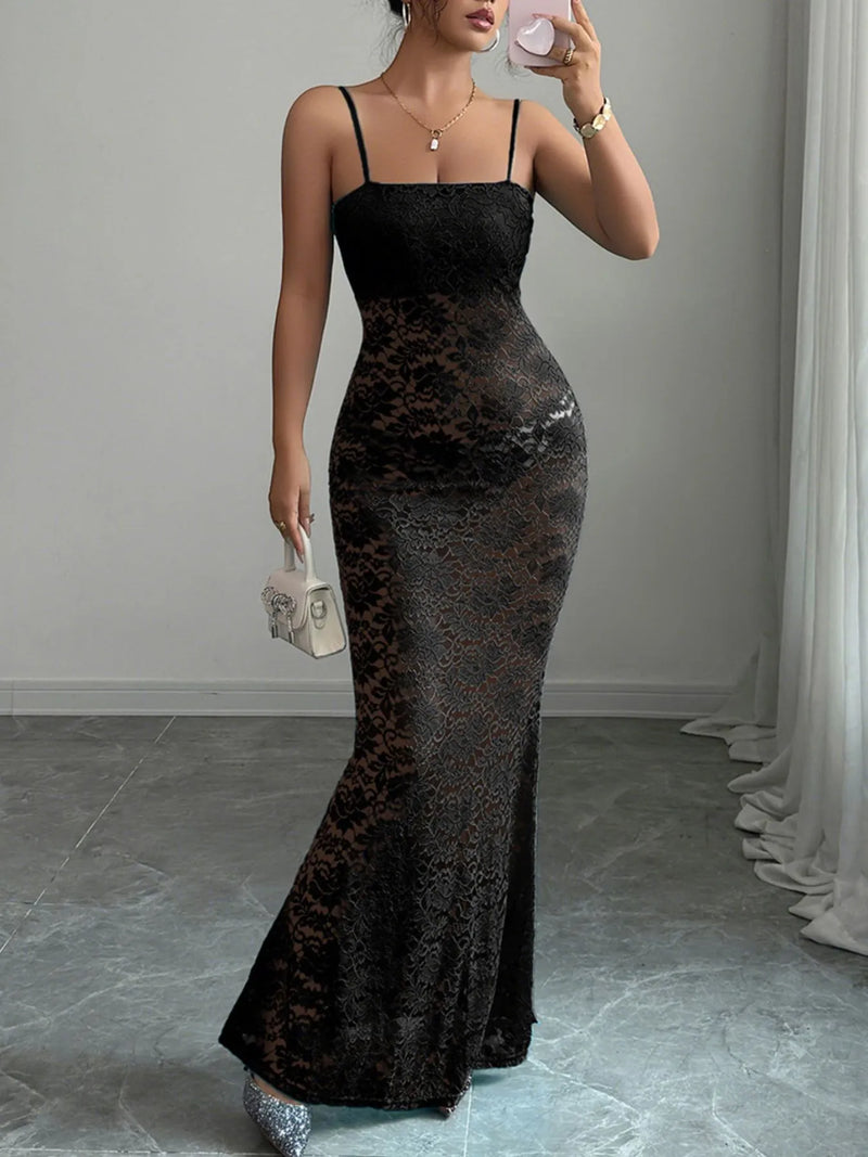 Lace square neck maxi cami dress front view