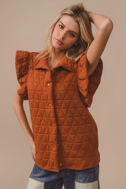BiBi Quilting Knit Ruffle Sleeve Vest - Fashorio