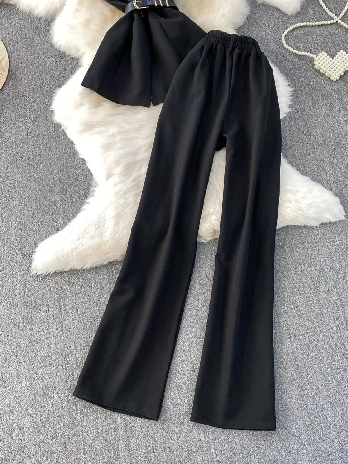 Sleeveless Belted Top and Wide Leg Pants Set, view 22
