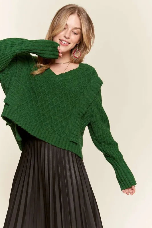 Ruffle Detail Knit Sweater in Green detail