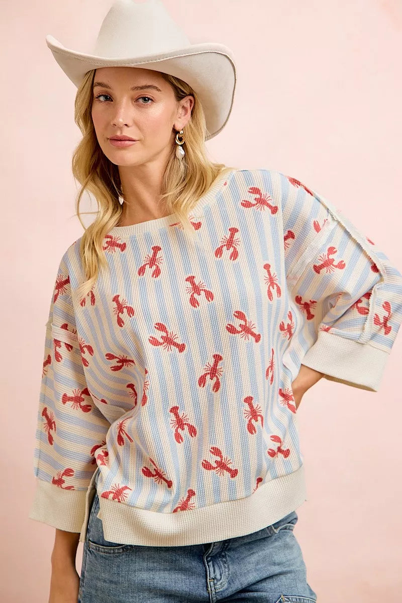 Light blue and red BiBi lobster stripe waffle knit top back view
