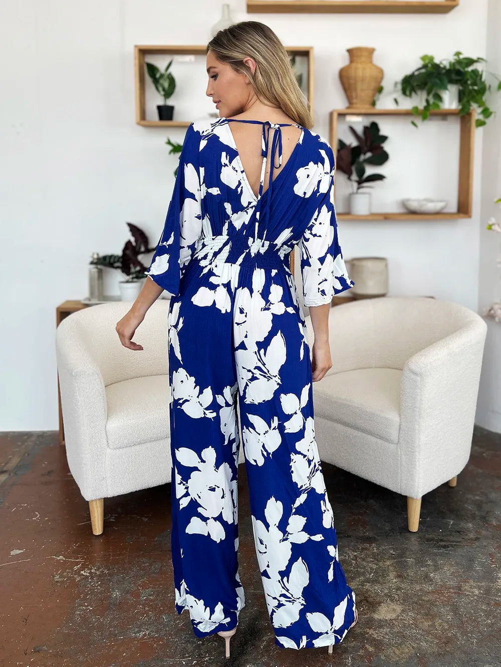 Wide leg jumpsuit royal blue side view