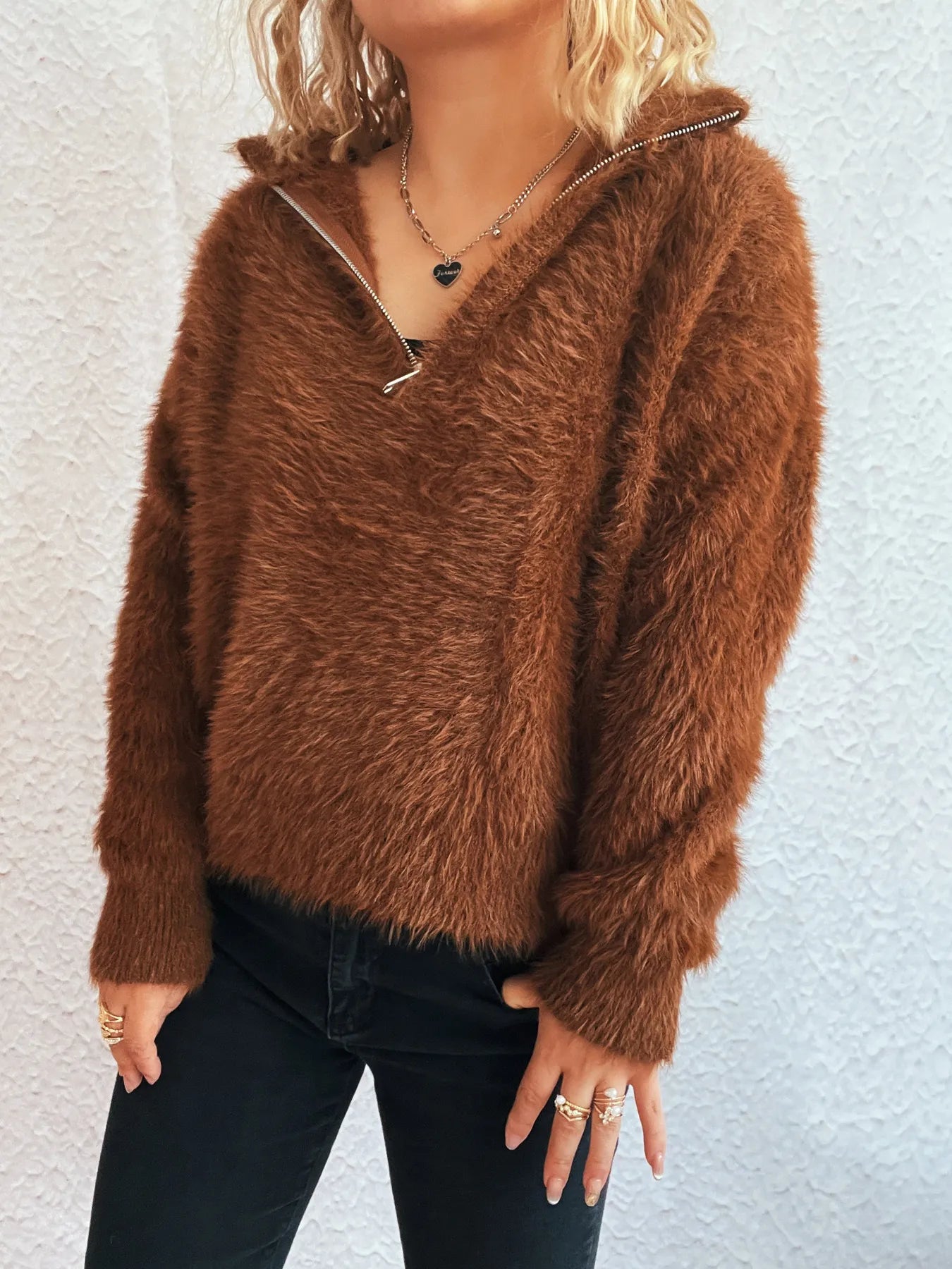 Cozy Fuzzy Half-Zip Sweater - Fashorio