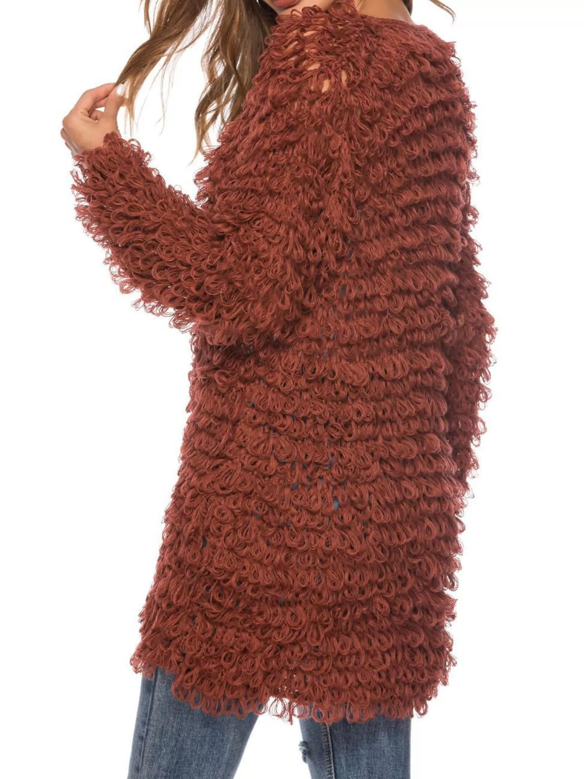 Brown knit cardigan button detail