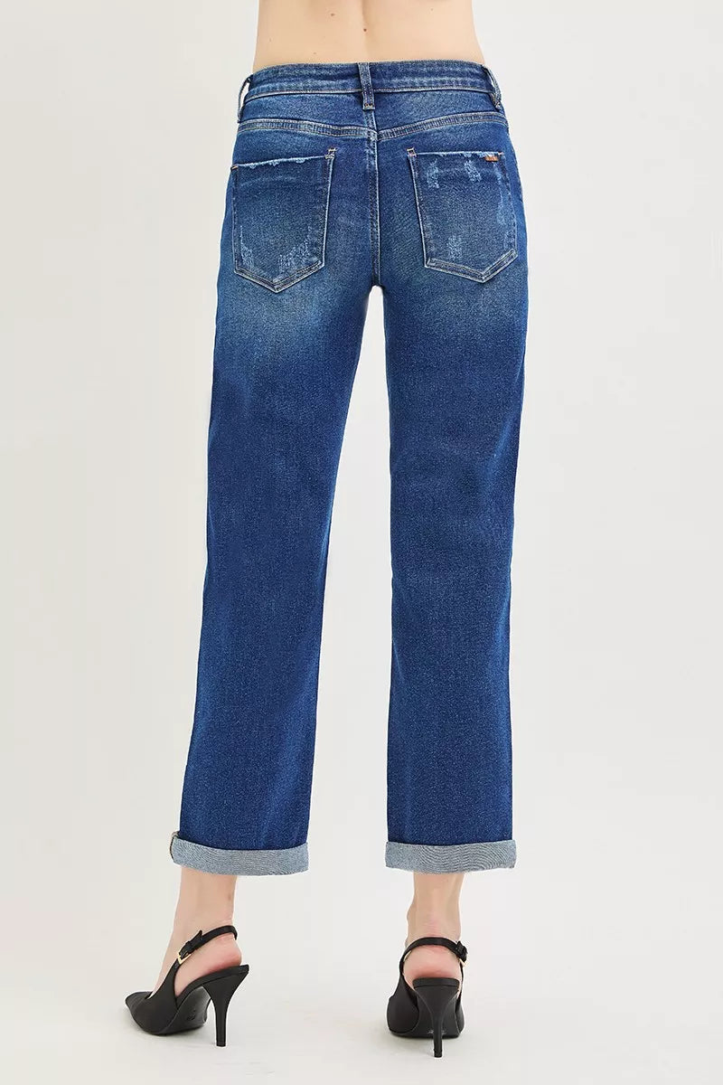 RISEN dark wash cropped jeans full length styling