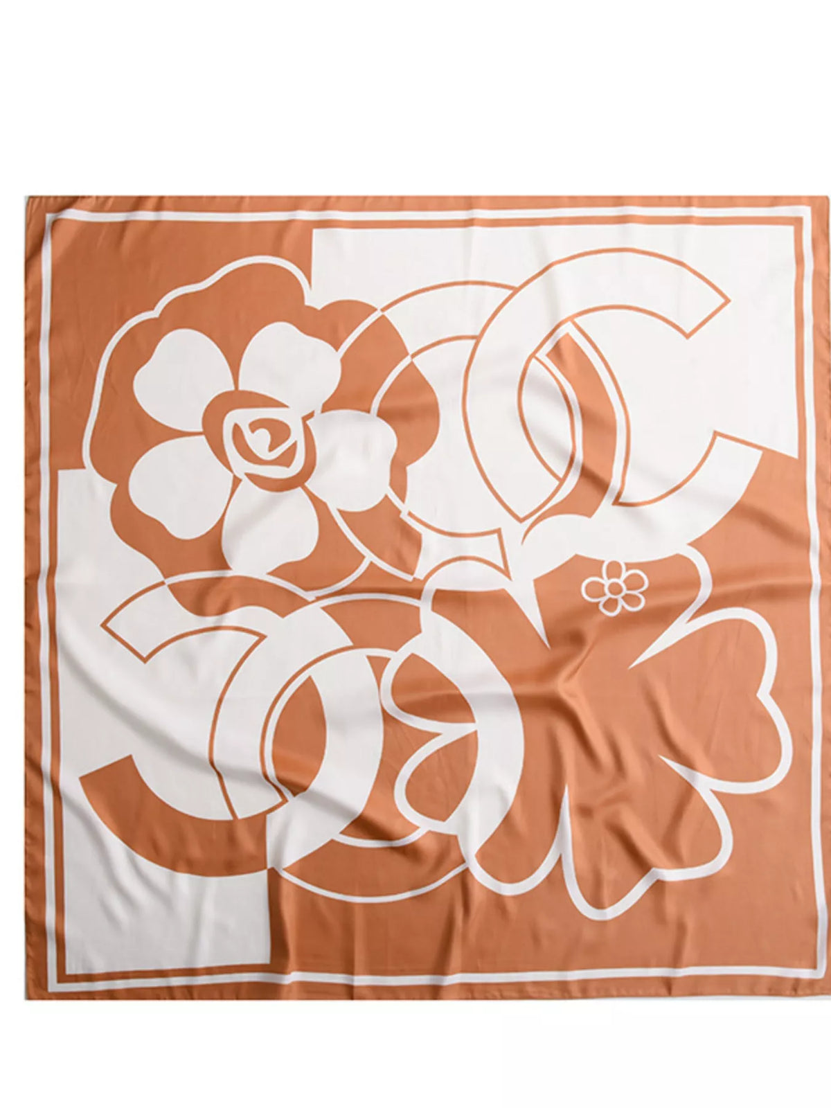 Square silky scarf shown draped softly
