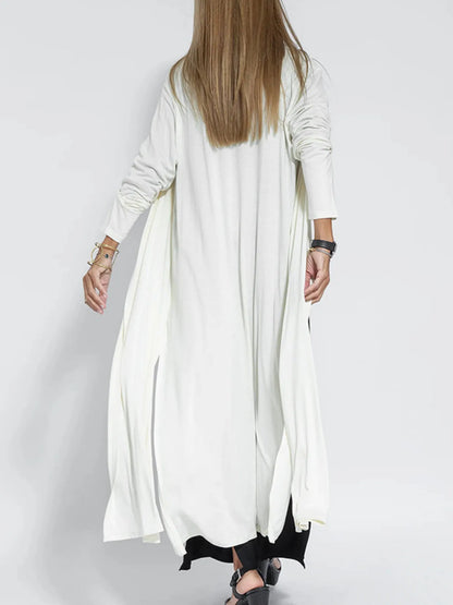 Full Size Open Front Side Slit Longline Cardigan Plus Size - Fashorio