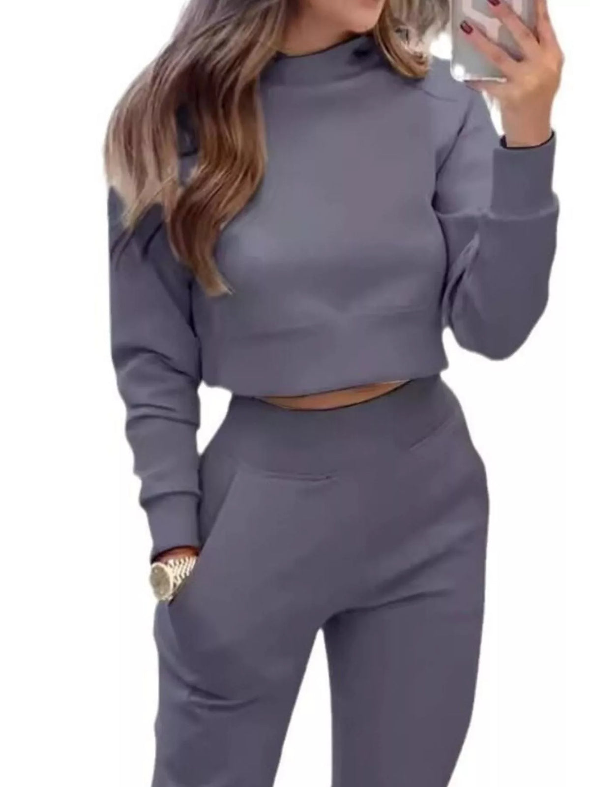 Casual Chic Cropped Sweatshirt and Jogger Set, view 8