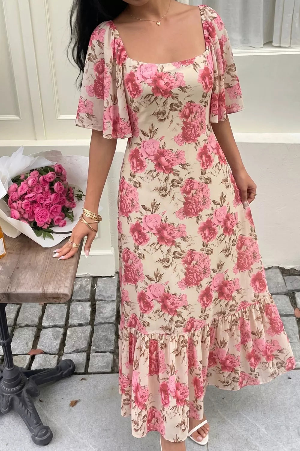 Floral print midi dress full length styling