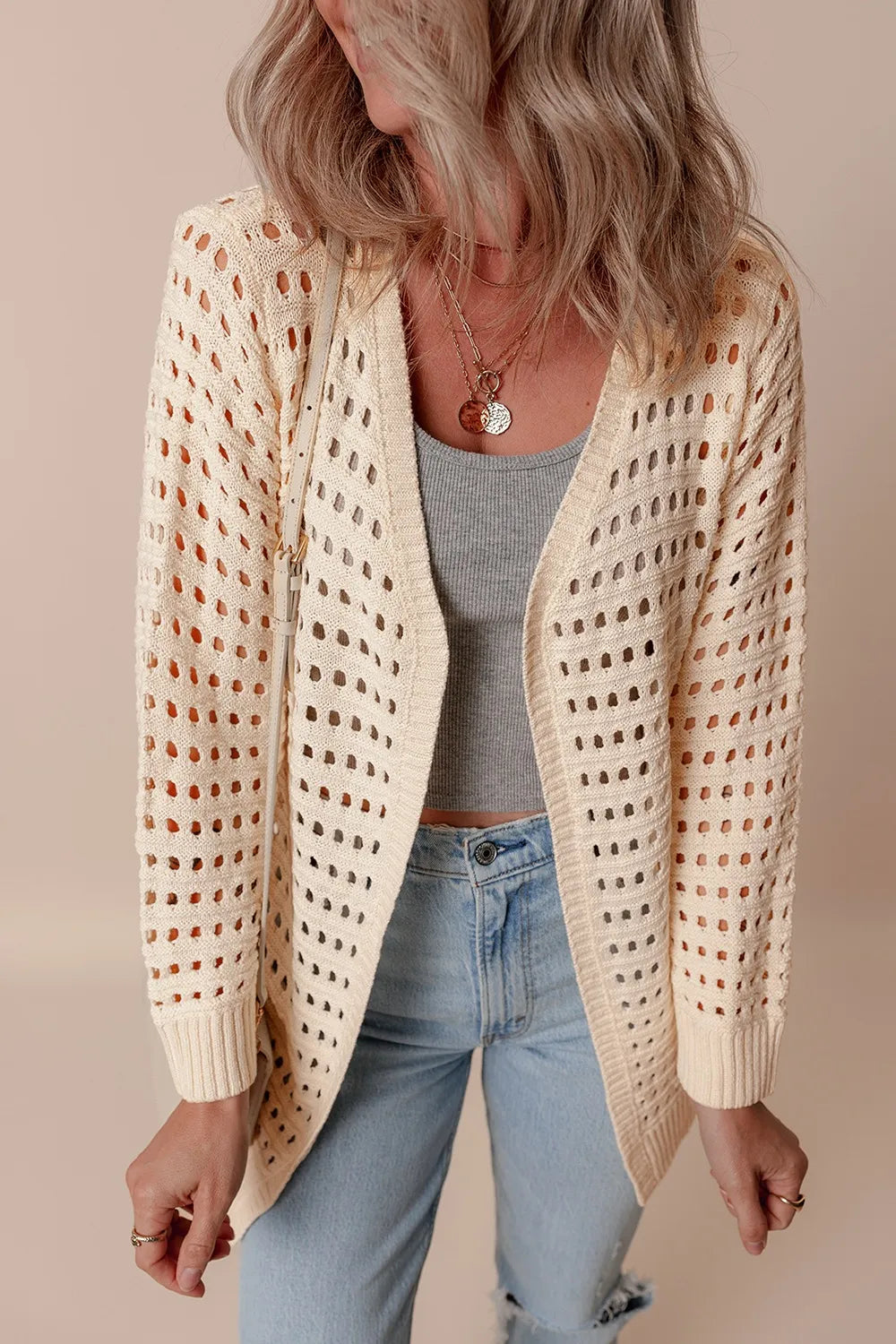 Openwork Open Front Cardigan - Fashorio