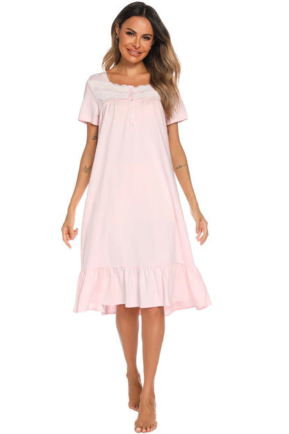Lace Detail Square Neck Lounge Dress - Fashorio