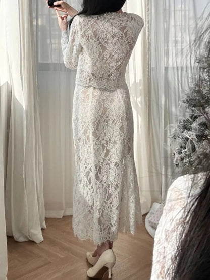 Lace Snap Down Top and Skirt Set - Fashorio