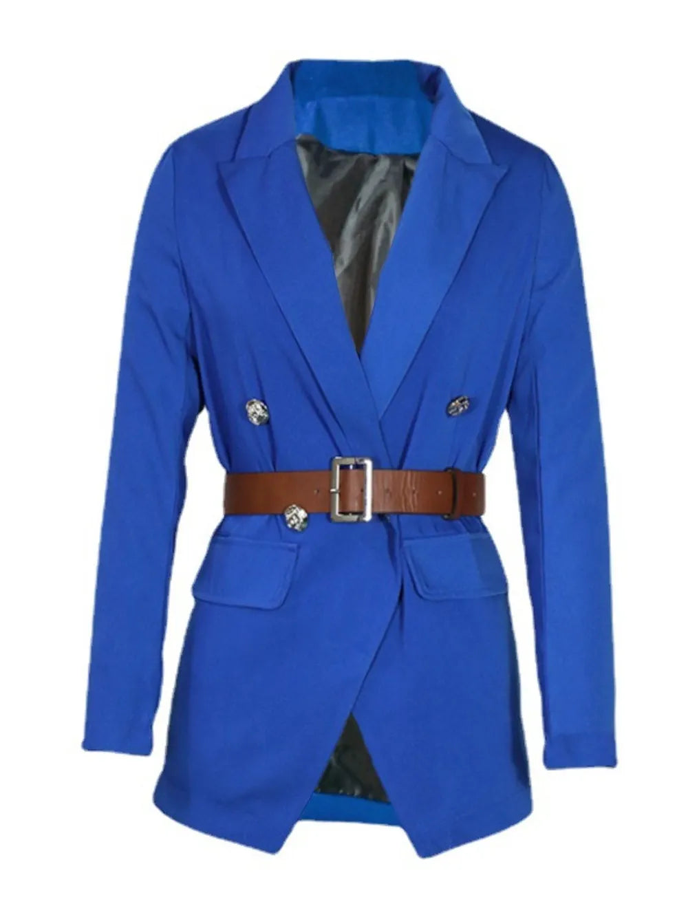 Buttoned Lapel Collar Long Sleeve Blazer - Fashorio