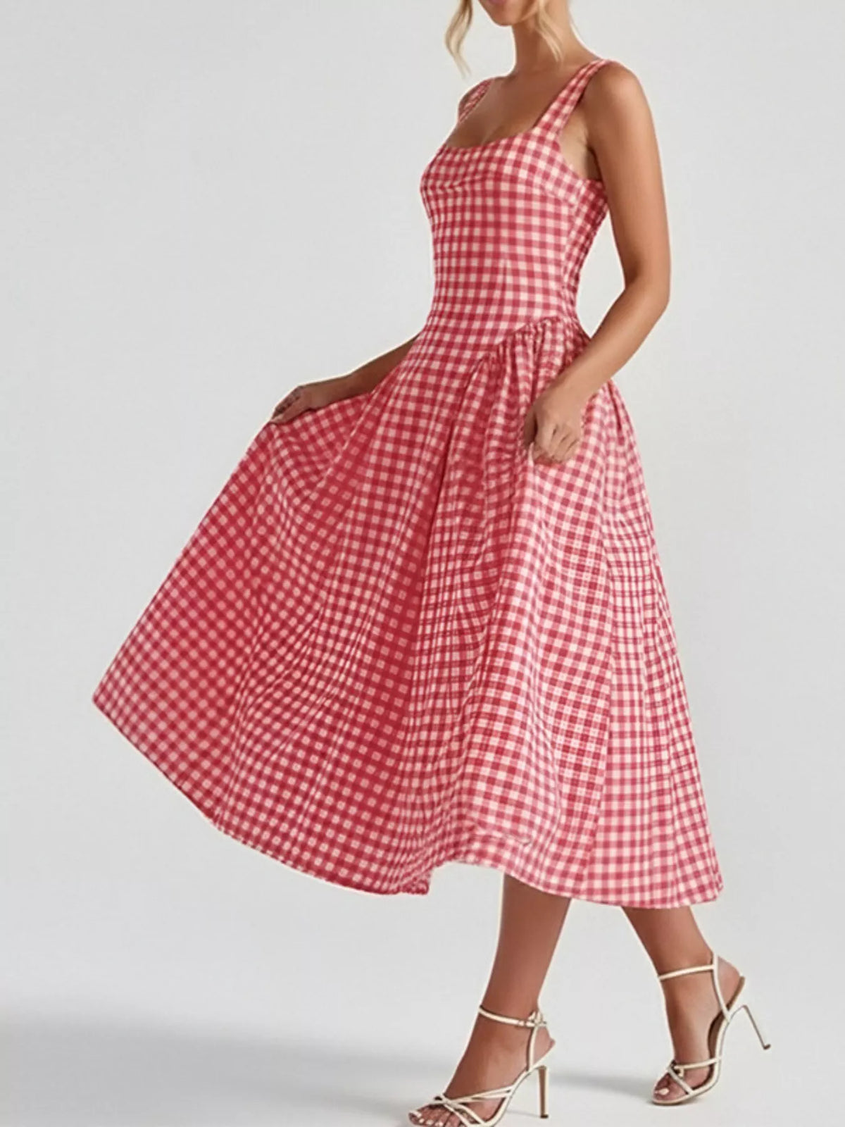 Plaid Square Neckline Midi Dress, view 11
