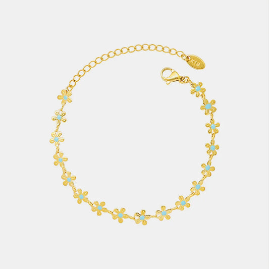 Titanium Steel Drip Oil Flower Bracelet Gold One Size - Fashorio