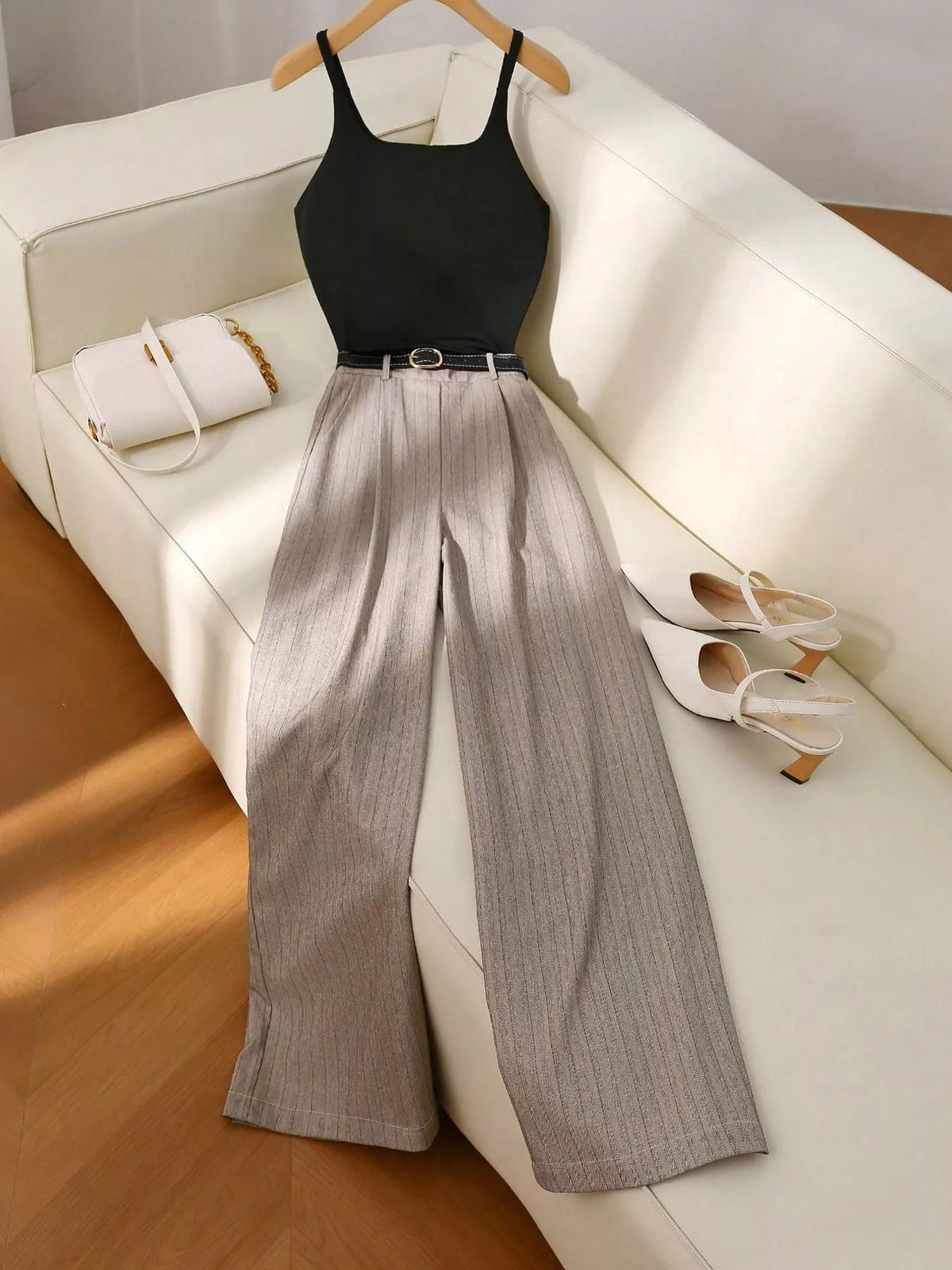 Sleeveless top and wide leg pants set front