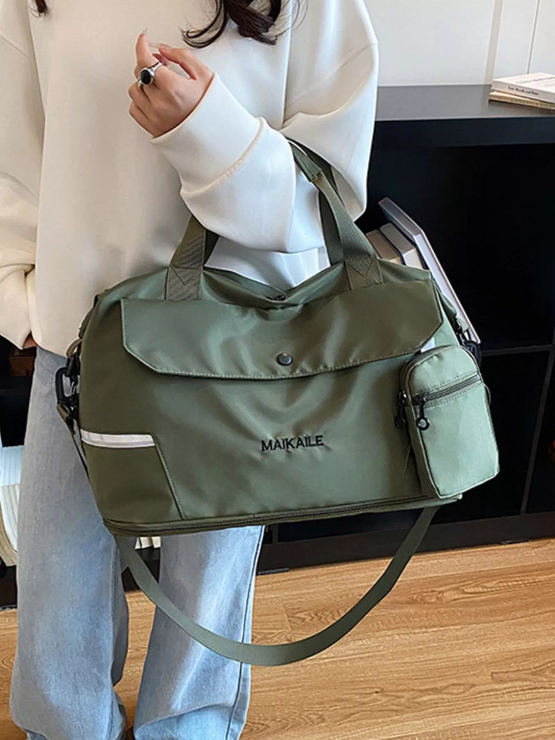 Green large capacity nylon travel duffel bag front view