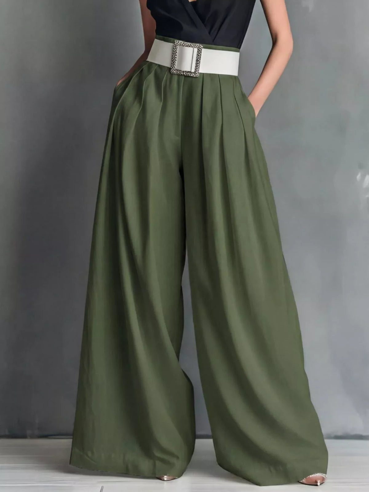High waisted wide leg trousers back view