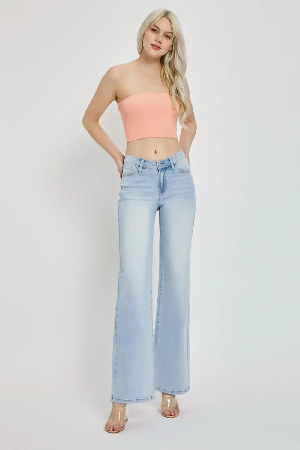 RISEN Full Size Wide Leg V Dipped Front Waist Jeans - Fashorio