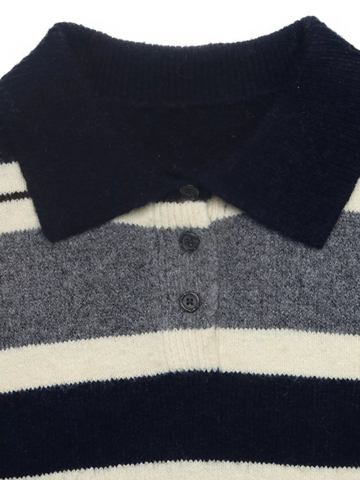 Striped Button Detail Long Sleeve Sweater on model