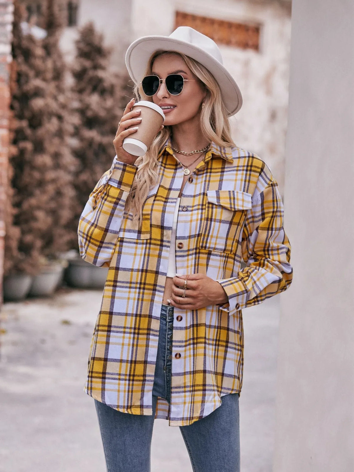 Plaid Long Sleeve Button Down Shirt, view 32