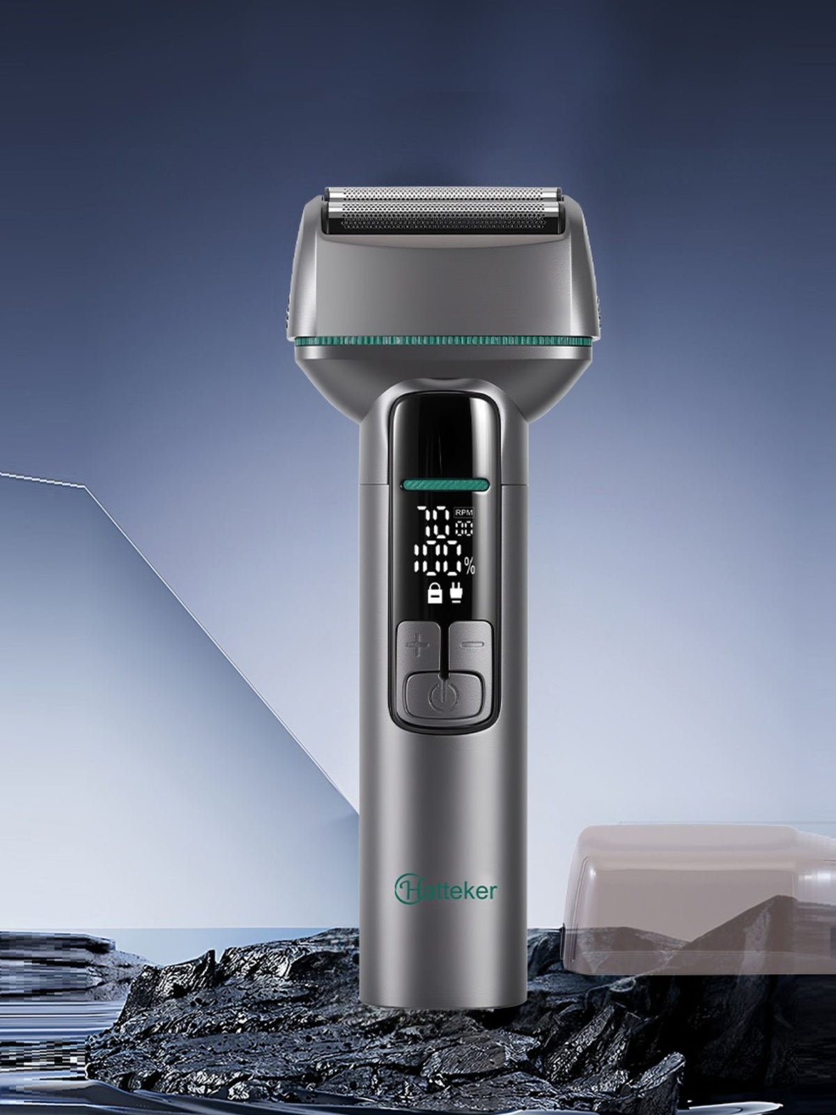 Waterproof electric shaver with LED display front view