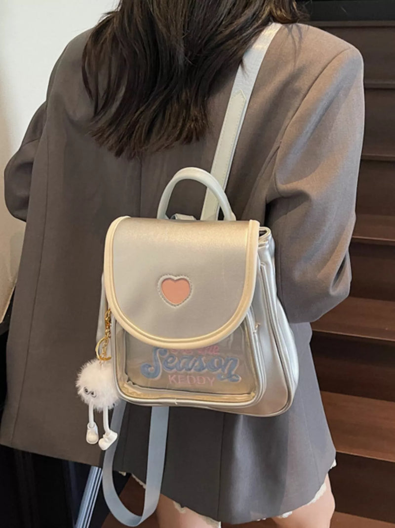 silver heart mini backpack front view