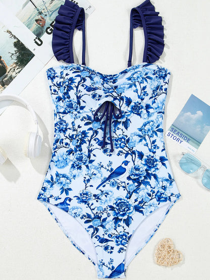 Cutout Ruffled Spaghetti Strap One-Piece Swimwear - Fashorio