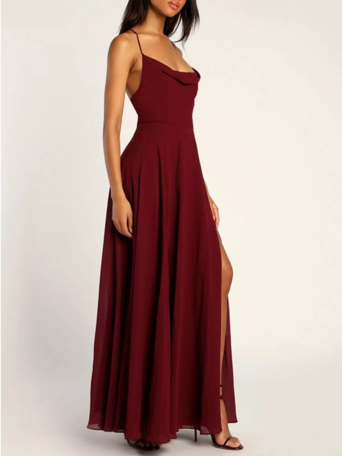 Model walking in the maxi dress