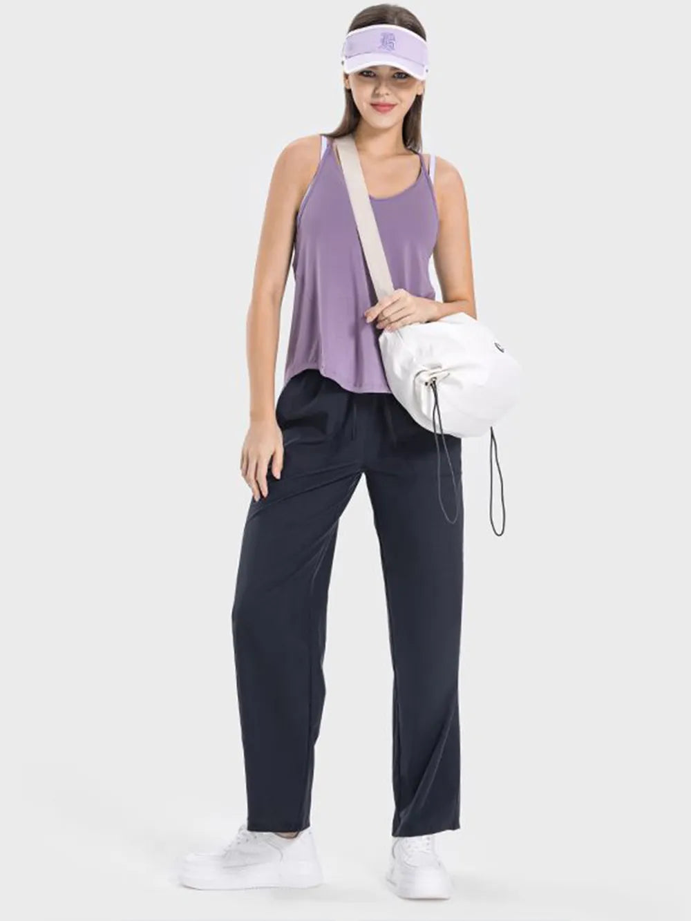 Millennia Slit Spaghetti Strap Scoop Neck Active Cami - Fashorio