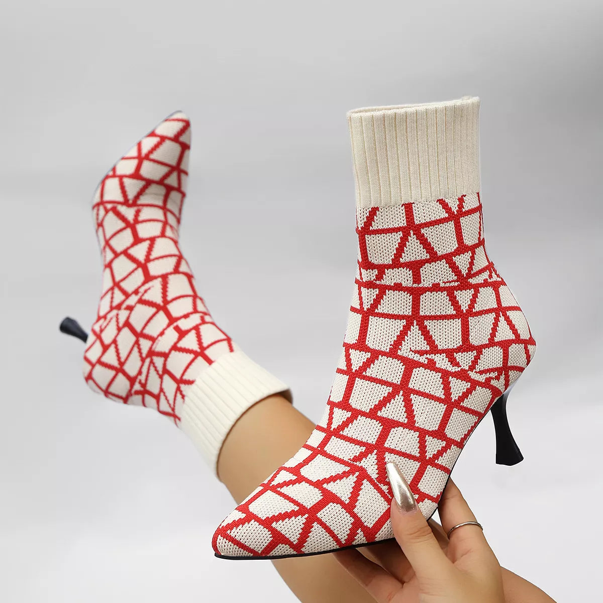 Off White point toe flared heel boots back heel view