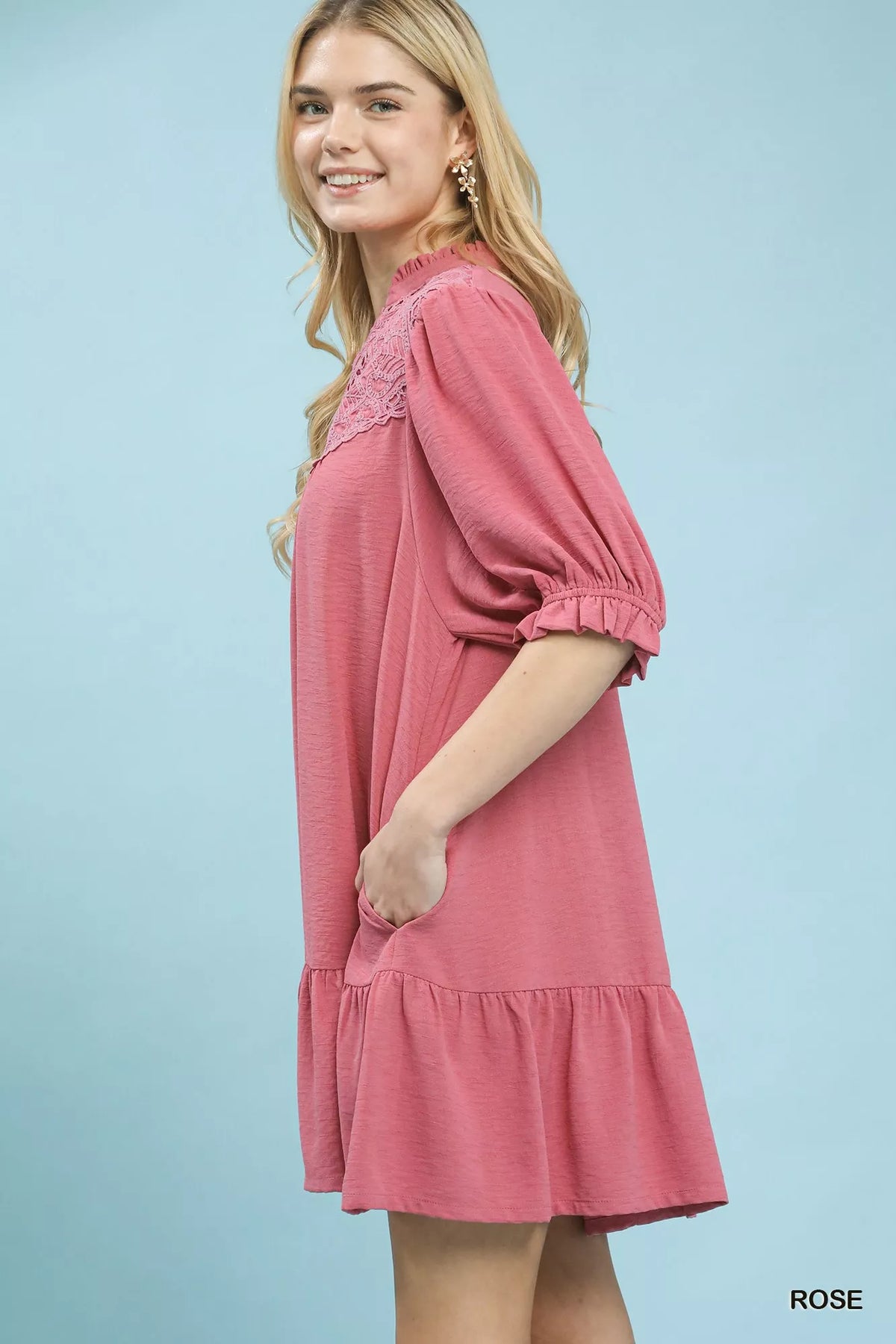 Lace Yoke Tiered Mini Dress back view