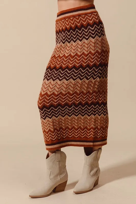 SO ME Multi Color Chevron Knit Skirt - Fashorio