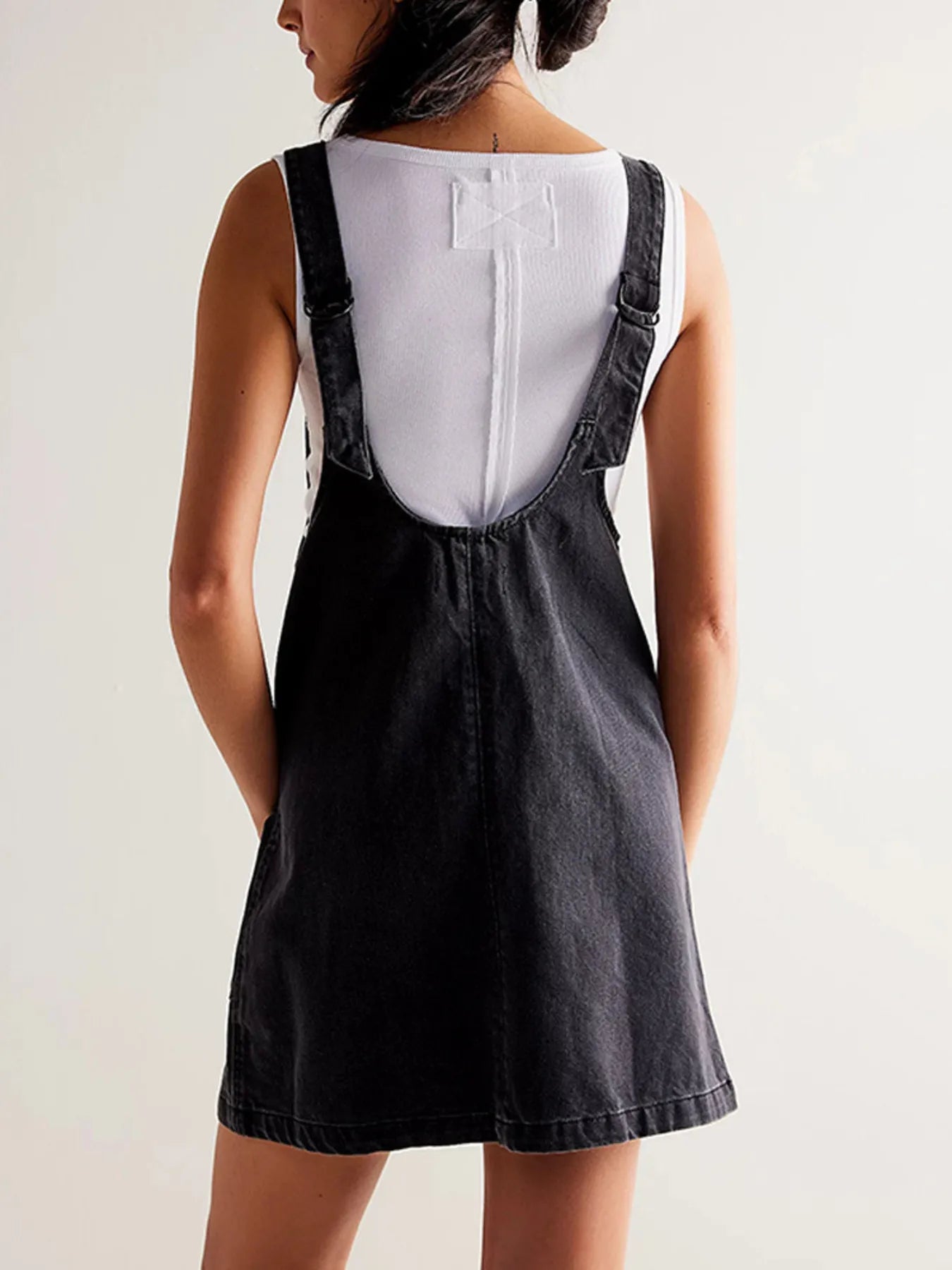Oversized V-Neck Denim Tank Dress with Front Pockets - Fashorio