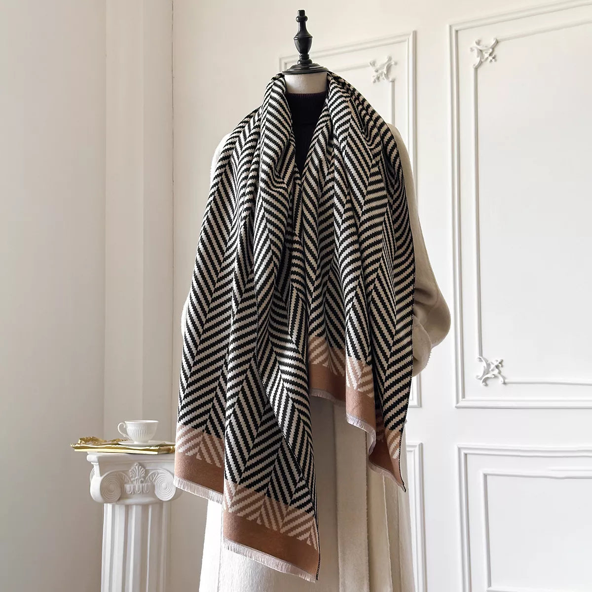Full length view of the raw hem soft cotton scarf