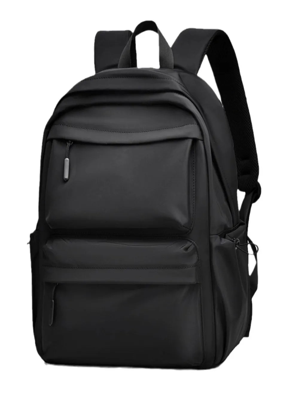 Gray PU leather multi pocket backpack front view