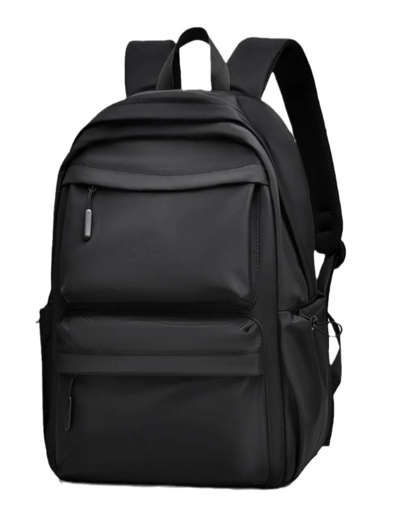 Gray PU leather multi pocket backpack front view