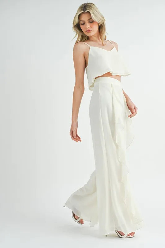 MABLE Crop Cami and Ruffled Wide Leg Pants Set - Fashorio