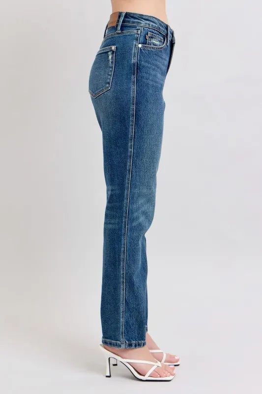 Judy Blue Full Size High Waisted Rigid Magic Non-destroy Straight Leg Jeans Plus Size - Fashorio