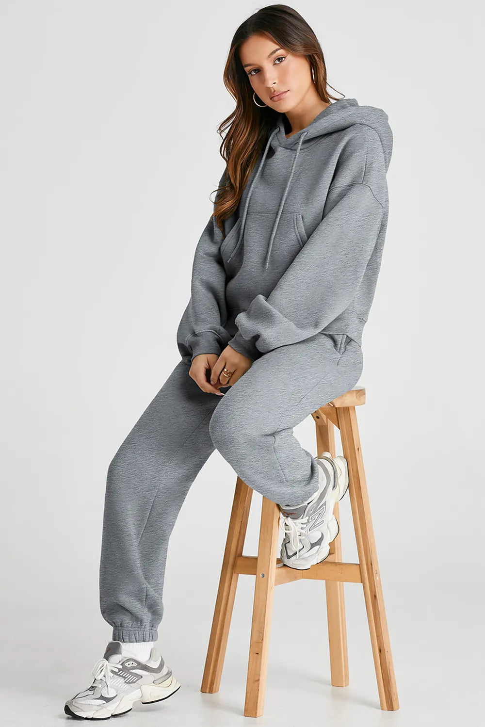 Dropped Shoulder Hooded Top and Pants Active Set styled look