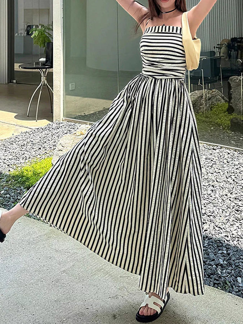 Striped Sleeveless Maxi Dress front view