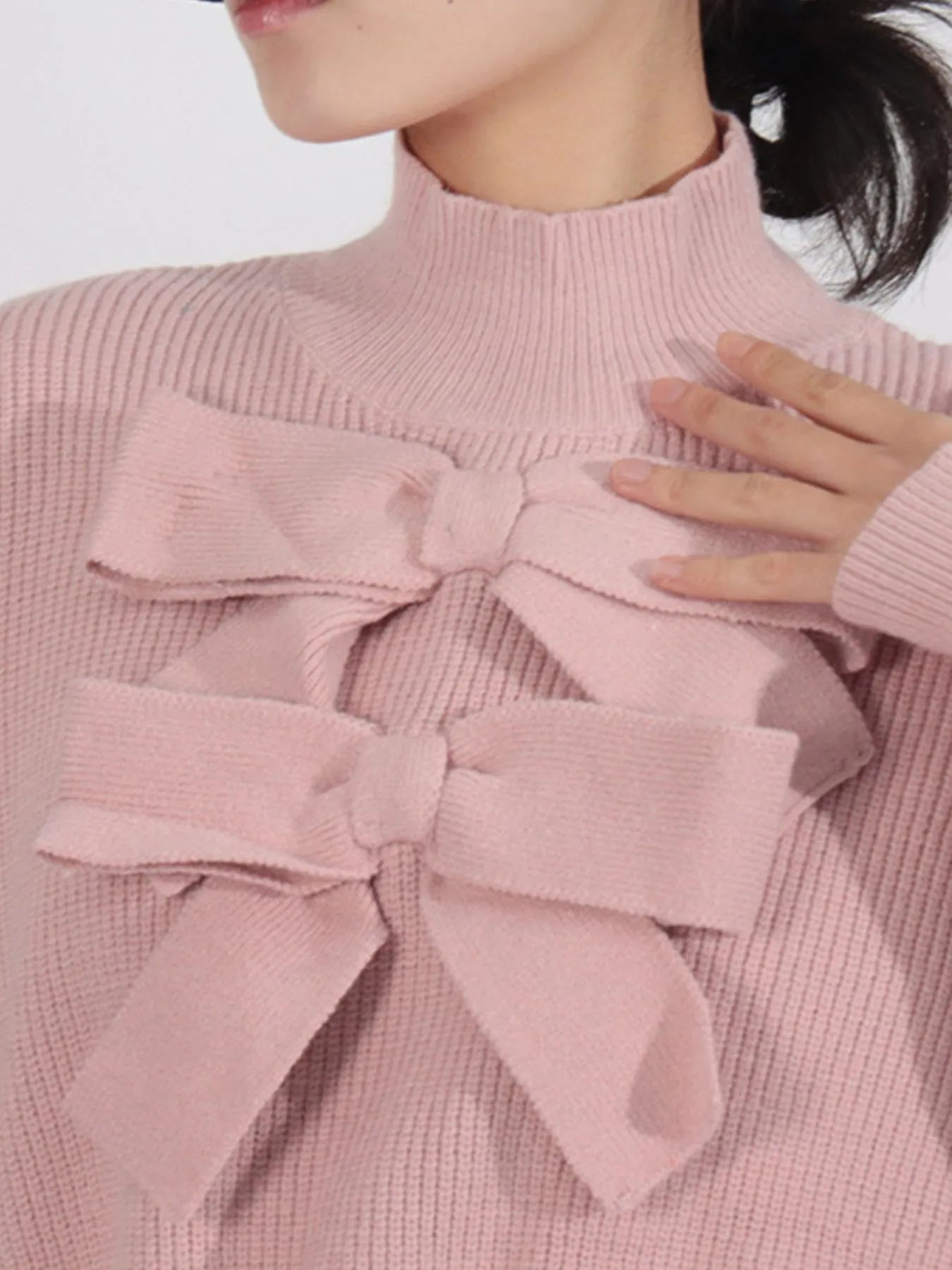 Bow Front Turtleneck Long Sleeve Sweater - Fashorio