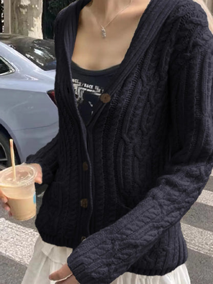 Cable Knit Button Up Cardigan - Fashorio