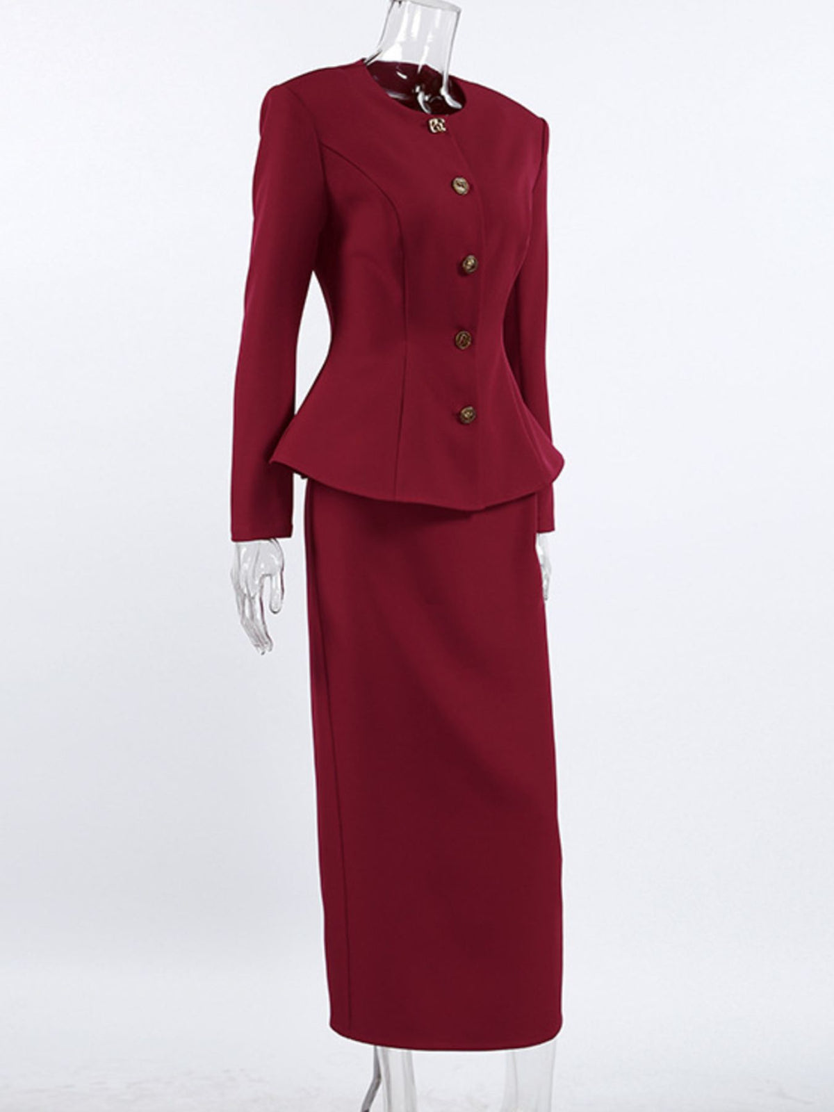 Burgundy skirt suit full outfit